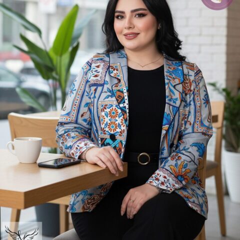 کت جذاب مجلسی یقه انگلیسی آستین بلند دکمه نما قیطان دوزی سایز بزرگ